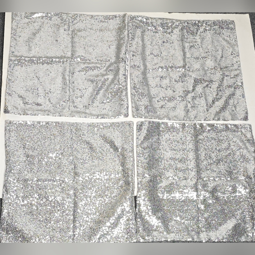 4 Silver Sequin Decorative Pillow Covers 18x18 Silver Sparkle